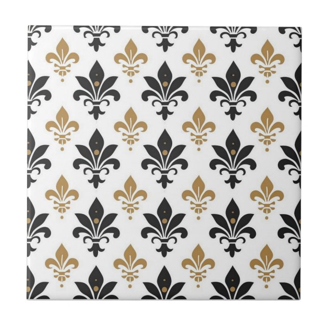 Carreau Motif Fleur-de-Lis Noir et Or (Devant)
