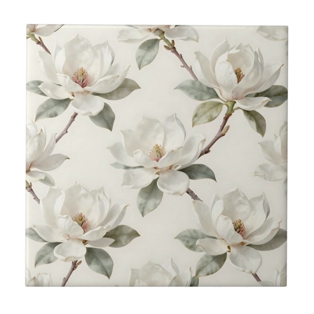 Carreau Motif Fleur de Magnolia Douce Neutre (Devant)