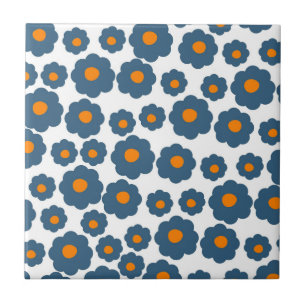 Carreau Motif fleur hippie bleu orange preppy