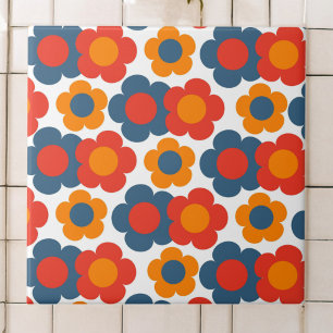 Carreau Motif fleur hippie bleu orange preppy