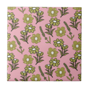 Carreau Motif Fleur Hippie Funky Rétro Vert Rose Y2K