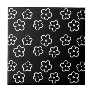 Carreau Motif Fleur Mignonne Noir et Blanc Y2K