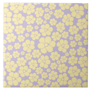 Carreau Motif Fleur - Pastel Jaune et Violet