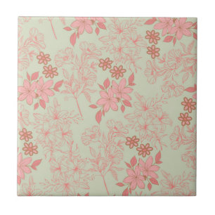 Carreau Motif Fleur Rétro Vert Rose Y2K 70s