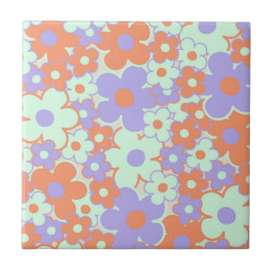 Carreau Motif fleur retro Y2K 70s bleu violet orange