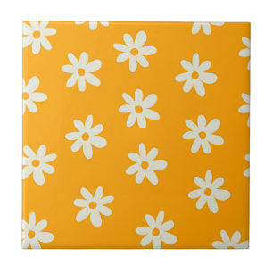 Carreau Motif Fleur Rétro Y2K Blanc Jaune