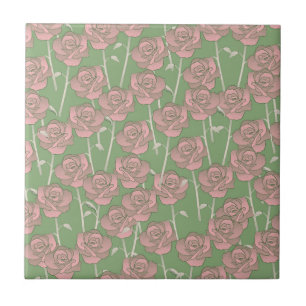 Carreau Motif Fleur Rose Vert Rétro Y2K Années 70