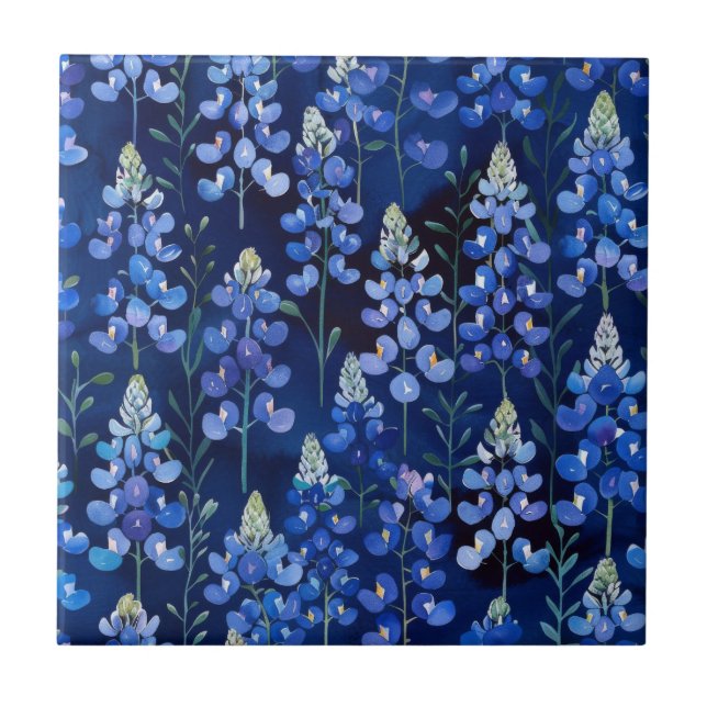 Carreau Motif Fleur sauvage Bluebonnet, bleu foncé Floral (Devant)