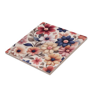 Carreau Motif fleurs et feuilles rose gras