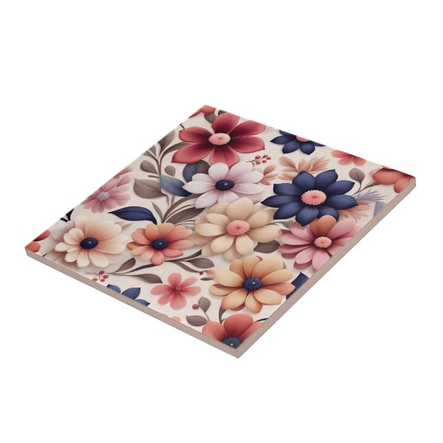 Carreau Motif fleurs et feuilles rose gras (Côté)