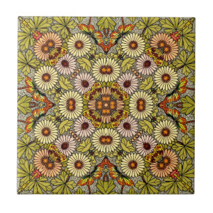 Carreau Motif Fleurs Papillons Illustration Vintage