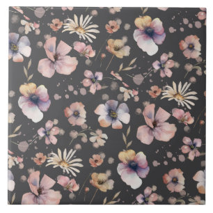 Carreau Motif Fleurs Sauvages Aquarelle Bohème Triste