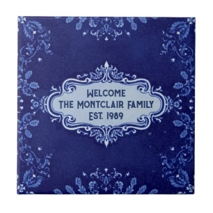 Carreau Motif flocon de neige bleu et blanc nom personnali