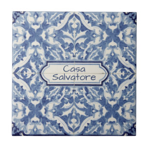 Carreau Motif flocon de neige bleu et blanc nom personnali