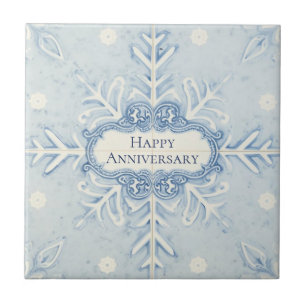 Carreau Motif flocon de neige bleu et blanc nom personnali