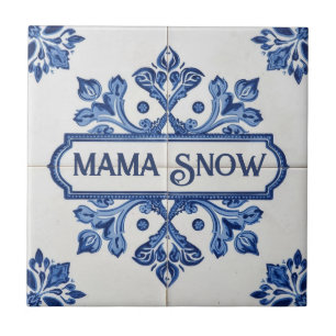 Carreau Motif flocon de neige bleu et blanc nom personnali