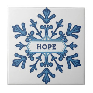 Carreau Motif flocon de neige bleu et blanc nom personnali