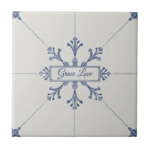 Carreau Motif flocon de neige bleu et blanc nom personnali