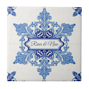 Carreau Motif flocon de neige bleu et blanc nom personnali