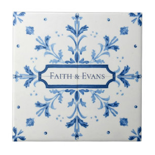 Carreau Motif flocon de neige bleu et blanc nom personnali