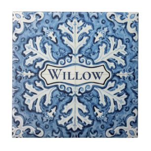 Carreau Motif flocon de neige bleu et blanc nom personnali