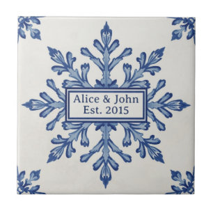 Carreau Motif flocon de neige bleu et blanc nom personnali