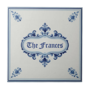 Carreau Motif flocon de neige bleu et blanc nom personnali