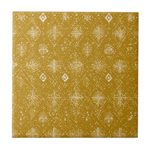 Carreau Motif Flocon de Neige de Noël Automne Doré