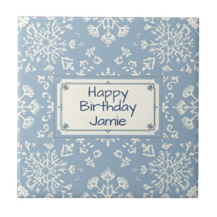 Carreau Motif flocon de neige nom personnalisé vacances bl