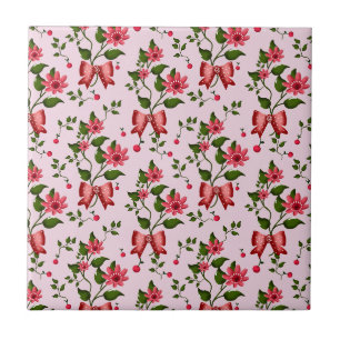 Carreau Motif floral à nœud papillon cerise mignon