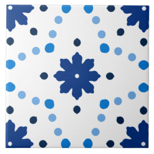 Carreau Motif floral à pois bleu et blanc