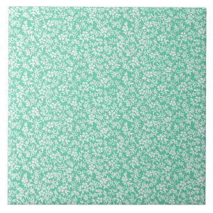 Carreau Motif floral antique blanc vert en bon état de cru