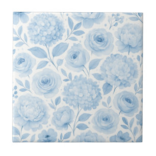 Carreau Motif floral aquarelle bleu blanc
