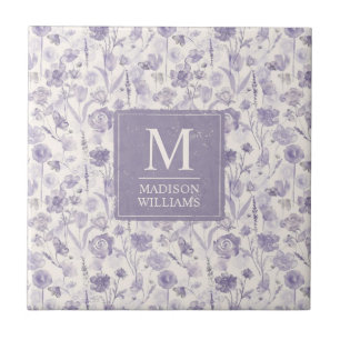 Carreau Motif floral aquarelle fleurs lavande violet