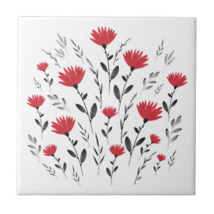 Carreau Motif Floral Aquarelle Rouge moderne