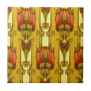 Carreau Motif floral Art nouveau rouge de tulipe