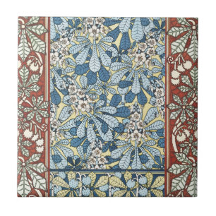 Carreau Motif floral Art nouveau vintage au marronnier