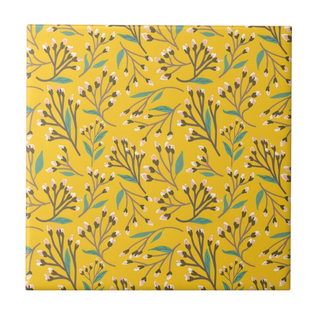 Carreau Motif floral avec des branches et des bourgeons dé (Devant)