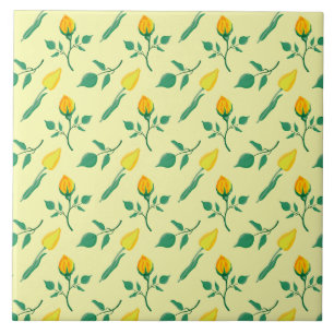 Carreau Motif floral avec rose jaune et fleurs de tulipe