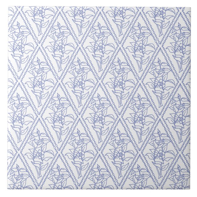 Carreau Motif floral blanc bleu de diamant de bigorneau (Devant)