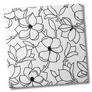 Carreau Motif floral blanc noir