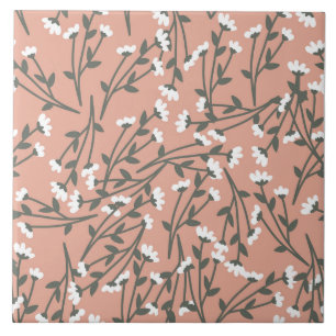 Carreau Motif floral blanc rose et vert 
