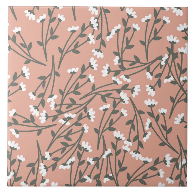 Carreau Motif floral blanc rose et vert  (Devant)