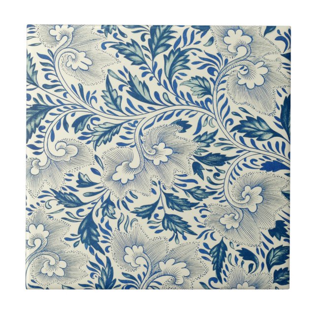 Carreau Motif Floral bleu Antique Design asiatique (Devant)