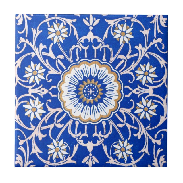 Carreau Motif floral bleu de mandala (Devant)