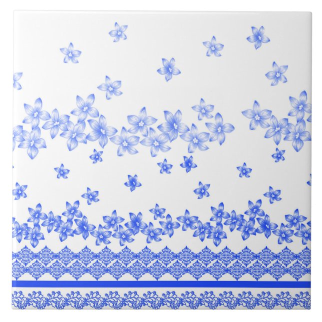 Carreau Motif floral bleu et blanc, (Devant)