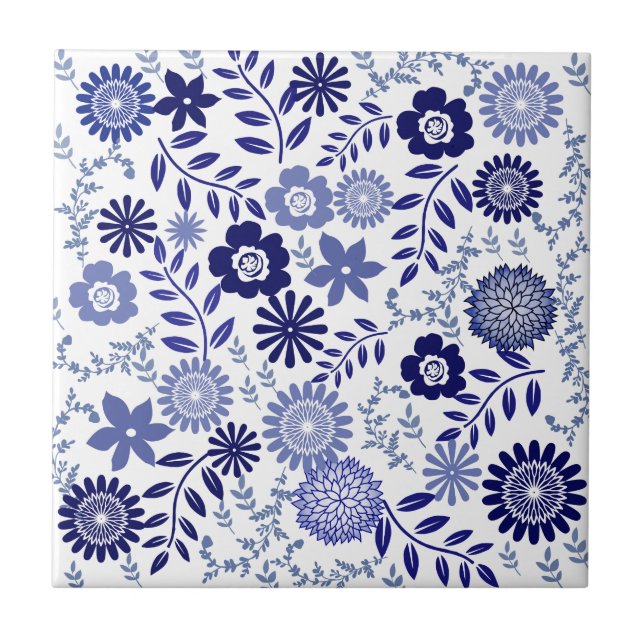 Carreau Motif floral bleu et blanc (Devant)