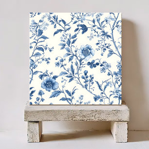 CARREAU MOTIF FLORAL BLEU ET BLANC DE STYLE VINTAGE