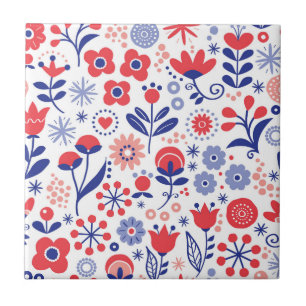 Carreau Motif floral bleu et de corail