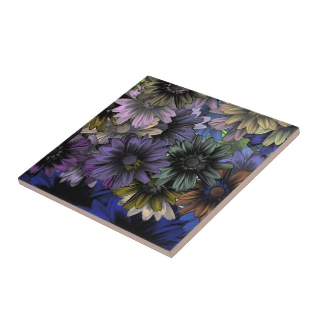 Carreau Motif floral bleu et orange (Côté)